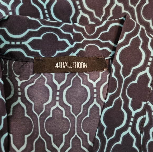 41 Hawthorn‎ Astrid Tie Neck Navy Teal Moroccan Print Sleeveless Top Small - Picture 7 of 8